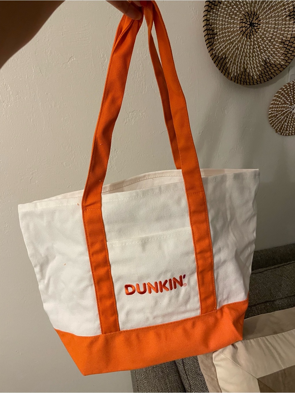 Dunkin' White and Orange Canvas Tote Bag